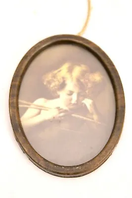 Antique Photograph Cupid Child With Bow & Arrow M.B.Parkinson Oval Wood Frame  • $20