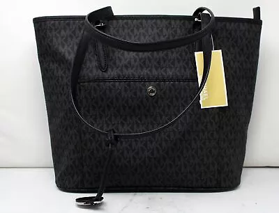 Michael Kors Jet Set Item Large Top Zip Snap Pocket Leather Tote Black See Desc • $82