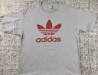 Vtg 80s/90s Adidas Trefoil Logo Double Sided Gray T Shirt Red Logo Mens XL • $19