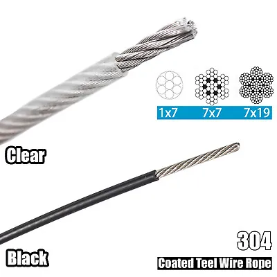 £1.67 • Buy 304 Stainless Steel Wire Rope Cable PVC Plastic Coated 0.6 1 2 3 4 5 6 8 10 12mm