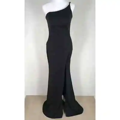 La Femme Dress Gown 4 Black One Shoulder Slit Jersey Maxi Mermaid Ball 28176 • $84.96