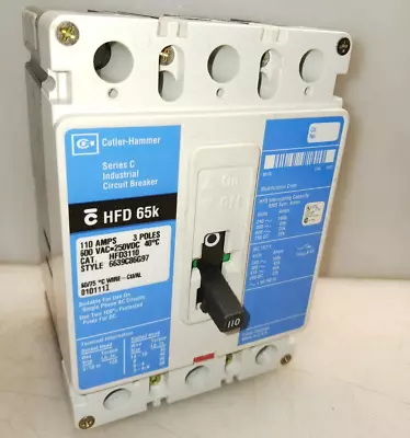 Cutler Hammer Hfd3110 Circuit Breaker 110 Amp 3 Pole 600 Vac • $539.99