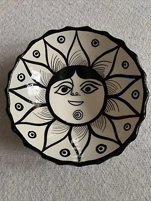 Vtg Mexican Folk Art Footed Hand Painted Sun Face Terracotta Pottery Bowl 5.5” • $12