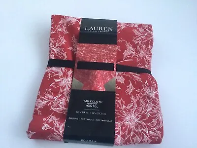 BN Ralph Lauren Luxury Tablecloth Red Bordeaux Floral Leafy Print. 60 X 84 • £29