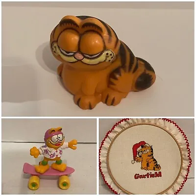 Vintage Garfield Collectible Lot Figures And Handmade Decoration 3 Pieces • $20