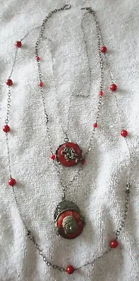 Vintage Carnelian And Silver Tibetan Breaded Buddha 20  Necklace  • $108