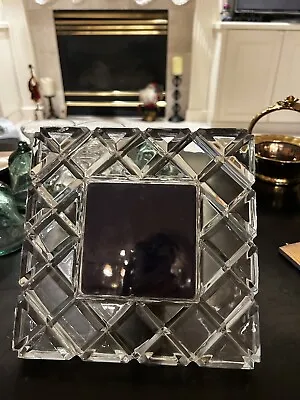 VINTAGE THICK Lead  CRYSTAL Diamond Pattern SQUARE PICTURE FRAME 8x8”luxurious • $44