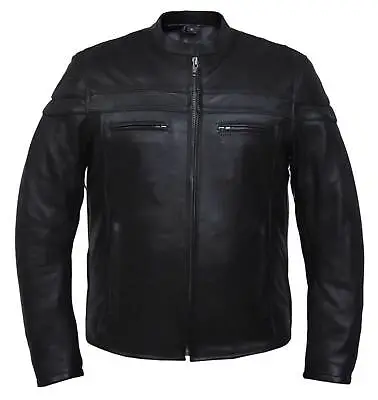 UNIK Men's Premium Buffalo Leather Motorcycle Jacket W/ Reflective Piping- Black • $170