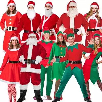 Santa Claus/ Elf Costumes Mens Ladies Father Christmas Santas Helper Fancy Dress • £14.95