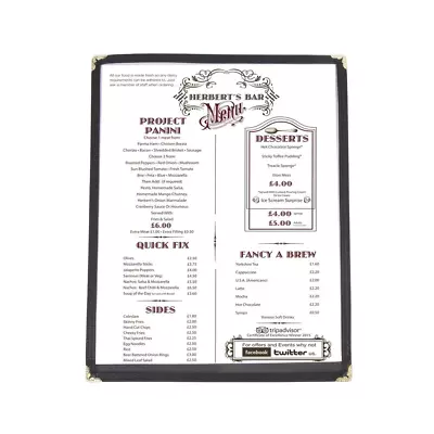 Single Menu Covers Black 8.5 X 11Inches Insert 2 View(10 Pack) • $50.70