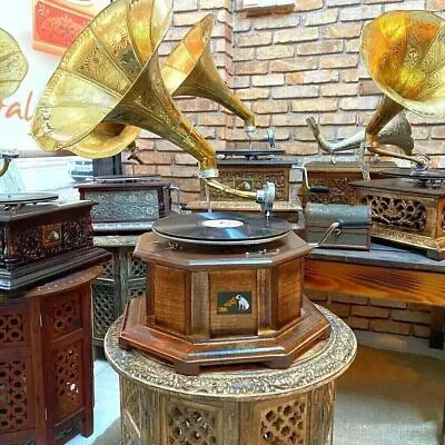 HMV Gramophone Antique Octagonal Fully Functional Working Phonograph WinUp Recod • $511.75