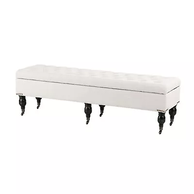 Storage Ottoman Dressing Bench Blanket Box Foot Stool 148cm Linen White Sophie • $399