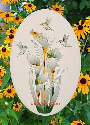Lily Hummingbirds Window Decal OVAL 21x33 Static Cling Sliding Glass Door Decor • $39.99