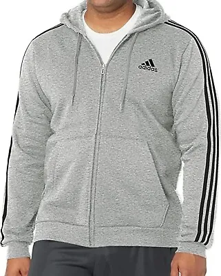Adidas Men's Essentials Fleece 3-Stripes Full-Zip Hoodie Size 2XL Tall Gray • $35.95