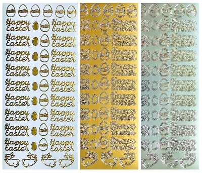 HAPPY EASTER Peel Off Stickers Eggs Bunnies Spring Gold Or Silver • $2