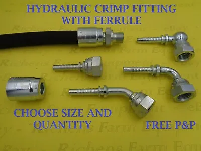 £5.95 • Buy Hydraulic Hose Crimp Fitting Insert With 2 Wire Ferrule 1/4 3/8 1/2 BSP Free P&p