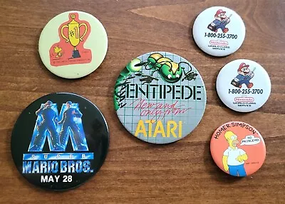 Vintage Buttons 3  ATARI Centipede Nintendo Mario Bros Simpsons Peanuts • $15