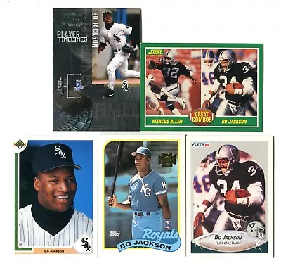Bo Jackson 5 Card Football / Baseball Card Lot RAIDERS AUBURN ROYALS (LOT 5) • $1.99