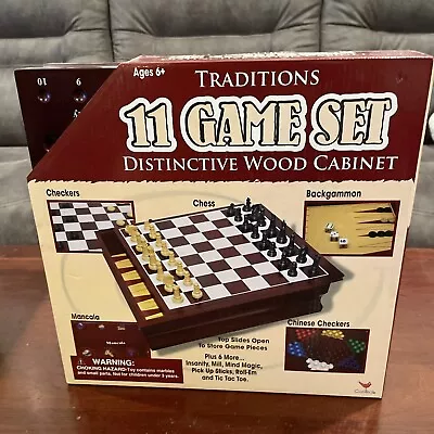 Traditions 11 Game Set Distinctive Cabinet Checkers Backgammon Mancala Chess New • $9.99