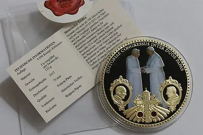 🧭 🇻🇦 VATICAN MASSIVE SWAROVSKI CRYSTAL MEDAL 70mm POPE FRANCIS BENEDICK XVI B • $64.71