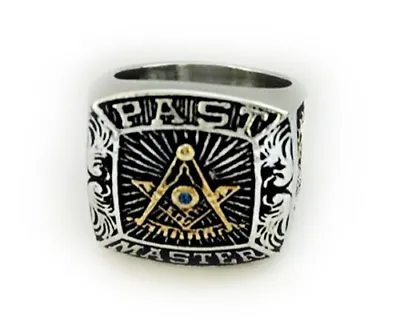 Masonic Rings Ebay Steel Silver Tone Past Master Freemason Ring. Gold Plated Top • $30.99