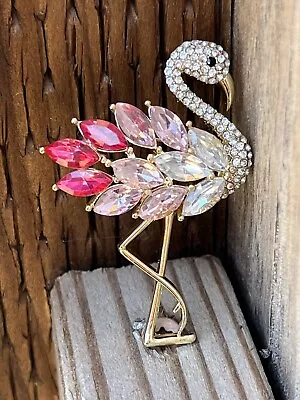 PINK Flamingo Bird Crystal Glass Rhinestones Brooch Pin Multicolor Vintage USA • $11.96