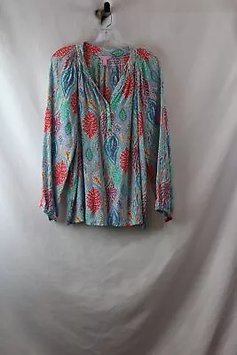 Lilly Pulitzer Women's Multicolored Paisley Pattern Long Sleeve 1/4 Button SZ L • $9.99