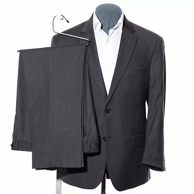 42S Short Slim-Fit Jos A Bank Gray Herringbone Wool 2-Piece Suit 35x28.5 Trouser • $124