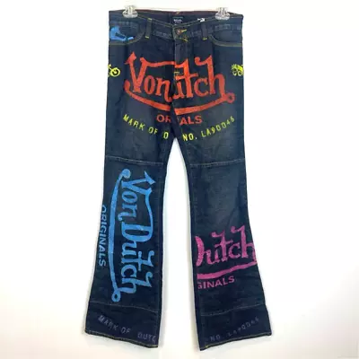 Vintage Y2K Von Dutch Graffiti Low Rise Jeans Flare NEW Never Worn • $175