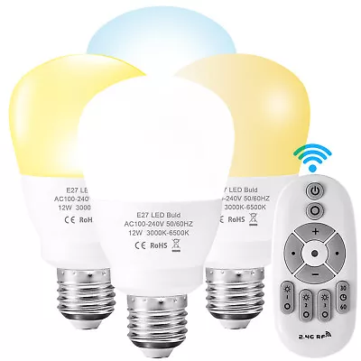 E27 LED Light Bulb CW WW Colour Dimmable Wireless RF Remote Control Lamp 9W 12W • $15.26