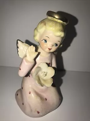 Vintage Ucagco Japan Polka Dot Angel Flower Porcelain Figurine 4.5” • $28.50
