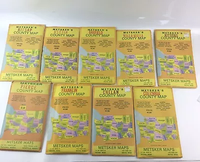 1950’s Metsker's County Maps LOT Of 9 Washington State Kitsap Kittitas Pierce + • $60