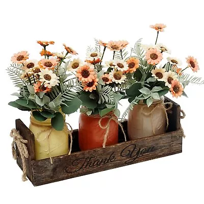 3 Pcs Painted Mason Jar Centerpiece With Wood Tray For Table Farmhouse Decor... • $36.44