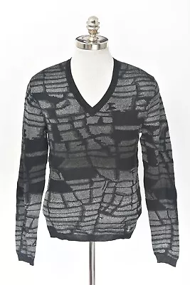 NWT VERSACE COLLECTION Black Platinum Cotton Knit Pullover V-Neck Sweater 48 / M • $199.95