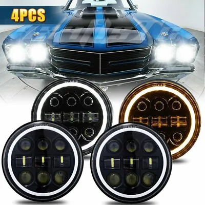 4PCS 5 3/4  5.75  Projector LED Headlights Sealed Beam Halo Ring Lamp Bulbs • $84.99