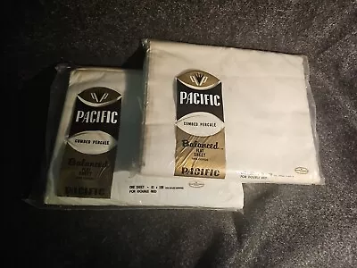 2 Vintage White Pacific Combed Percale 100% Cotton Sheet Flat Double Read NOS • $13.96