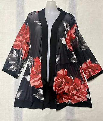 Liz Jordan Kimono Floral Design - Size 18 - Long - Sheer Material • $14.95