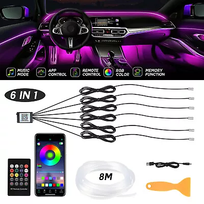 8M RGB LED Car Interior Fiber Optic Neon Wire Strip Light Atmosphere Bluetooth • $39.90