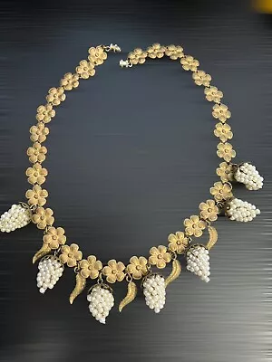 UNSIGNED Miriam Haskell Early Rare Dangly Pearl Clusters Bib Style Necklace • $150