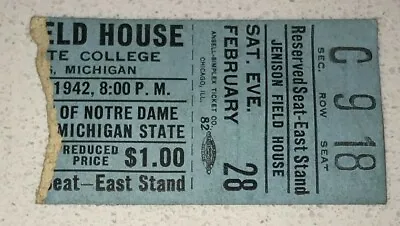$25.99 • Buy 2/28/42 Notre Dame Irish Michigan State Spartans MSU NCAA Basketball Ticket Stub