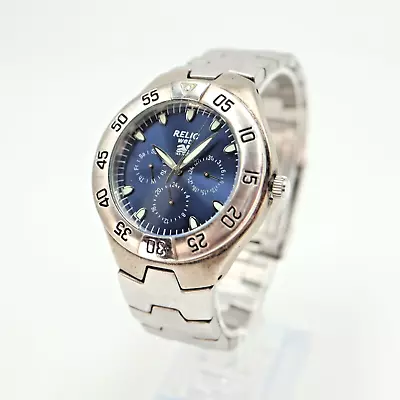 Relic Wet Men's Watch Stainless Steel Silver 40mm Day Date Blue Dial New Battery • $24.29