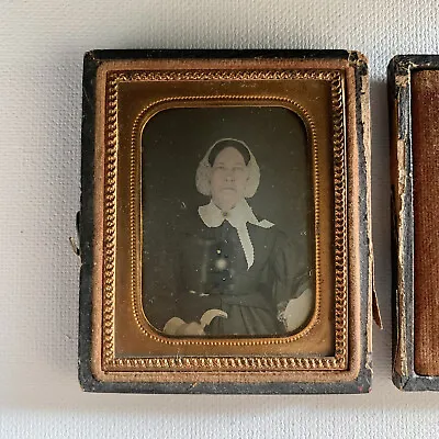Antique Cased Daguerreotype Leather Case Beautiful Mature Woman Grandma Tinted • $124.95