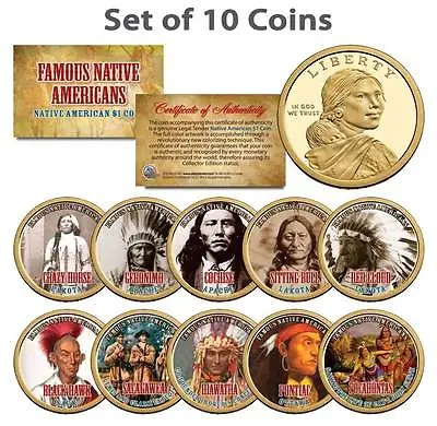 FAMOUS NATIVE AMERICANS Sacagawea U.S. $1 Dollar 10-Coin COMPLETE SET Indians • $69.95