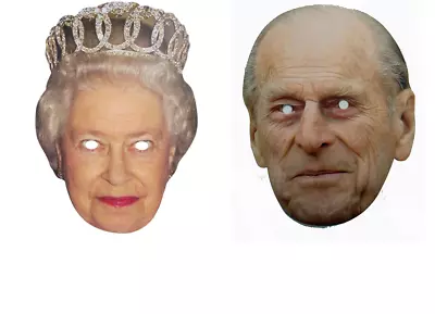 Royal Family Face Masks Of Queen Elizabeth & Prince Phillip Fancy Dress Party • £3.78