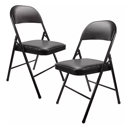 YJHome Folding Chairs With Padded Seats Black Metal Folding Chairs Set Of 2 ... • $112.81