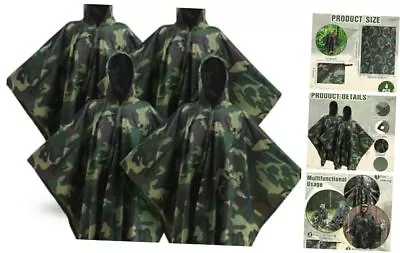 4 Pack Camouflage Rain Poncho Bulk Camo Rain Gear Military Camo Hunting Poncho  • $56.56