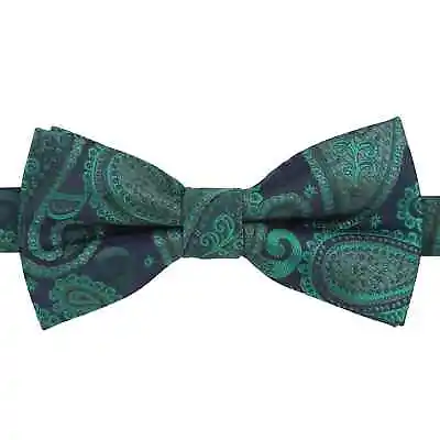 Navy & Green Paisley Bohemian Wedding Pre-Tied Bow Tie Pocket Square By DQT • £6.99