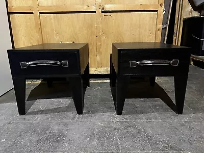 Pair Of Large (Bed)side Tables Brown/black With Leather Handles • £120