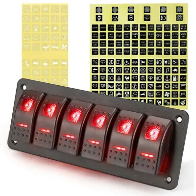 6 Gang LED Red Rocker Switch Panel Circuit Breaker Waterproof Car Marine Boat RV • $28.98