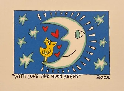 James Rizzi: Original Screen Print WITH LOVE AND MOON BEAMS 2002 2D Mini Rare • $179.67